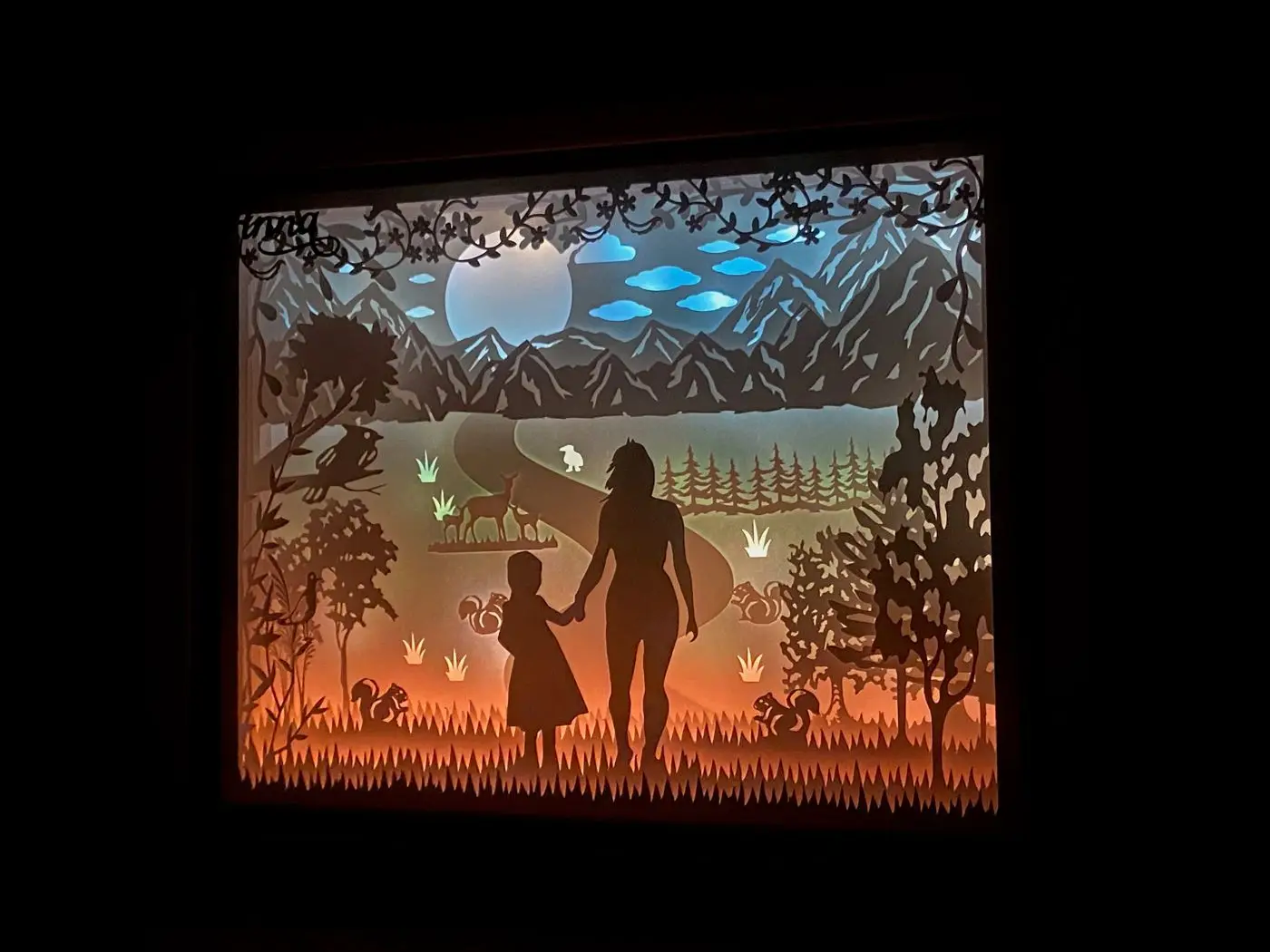 Mother & Child 3D Light Box, Papercut Shadowbox Art, handmade in Waterloo