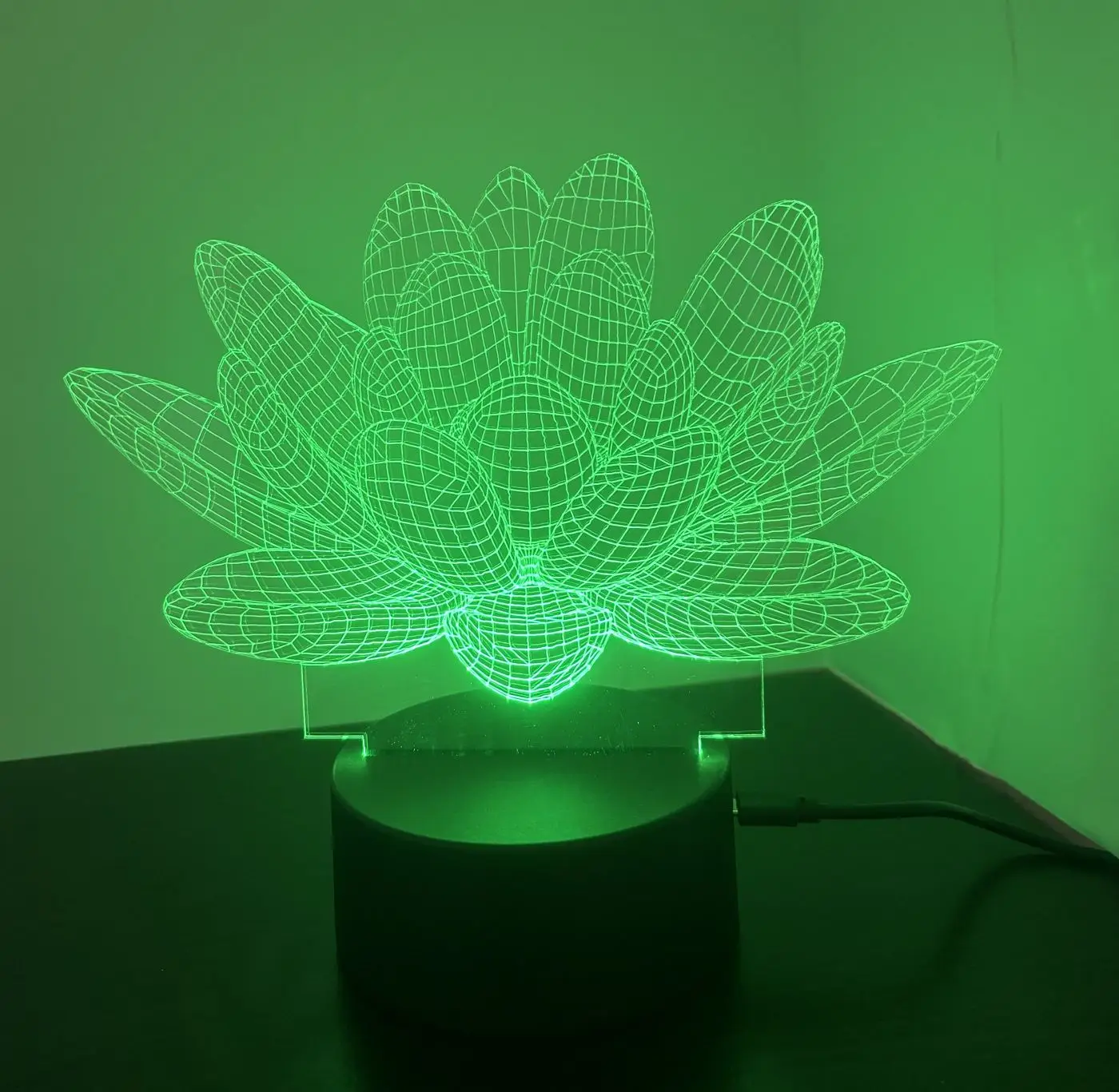 Custom 3D Illusion LED Lamp, Lotus Flower Night Light, handmade in Waterloo