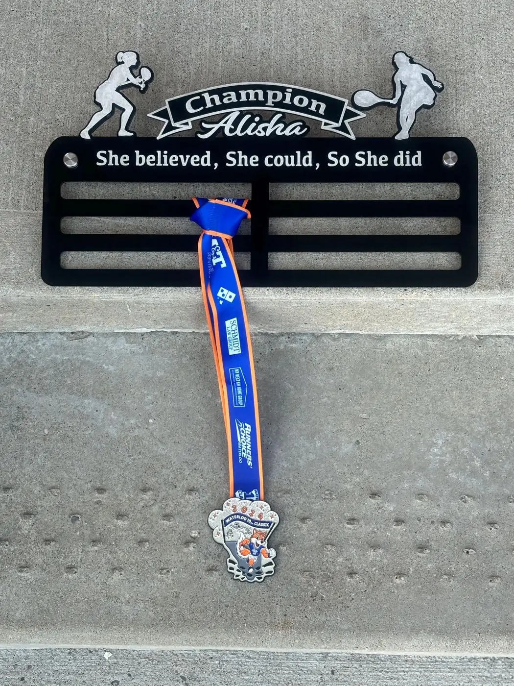 Custom race medal display, Personalized Acrylic Medal Hanger, Custom Sport Medal Display, Waterloo